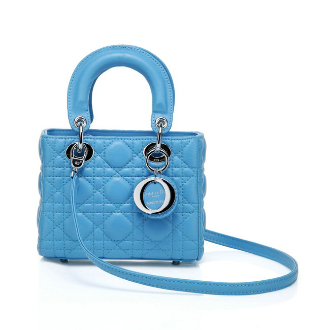 mini lady dior lambskin leather bag 6328 light blue - Click Image to Close